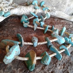 Sterling Silver Vintage Genuine TURQUOISE Heishe nugget NECKLACE